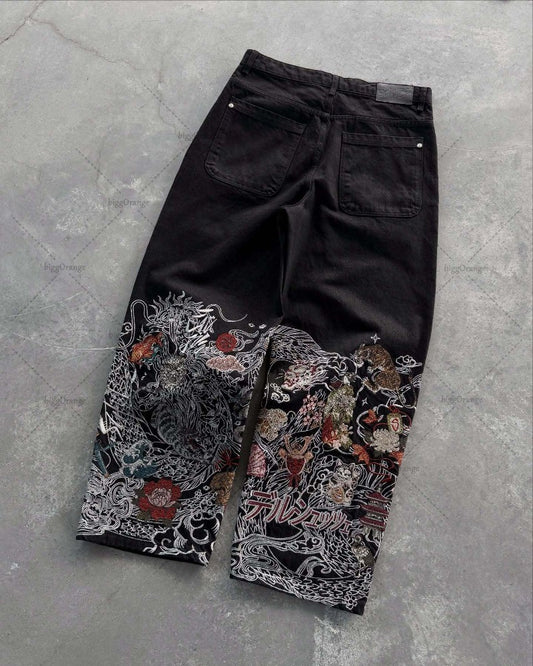 Loose Straight Wide-leg Pants Men Harajuku High Street Hip-hop Y2K New Retro Striped Fashion Casual Oversized Washed Jeans Women