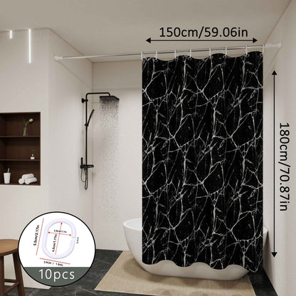 Bathroom Shower Curtain Waterproof Bathtub Bathing Curtains Easy Clean and Wipe PEVA Shower Curtains Marble Curtain with Hooks