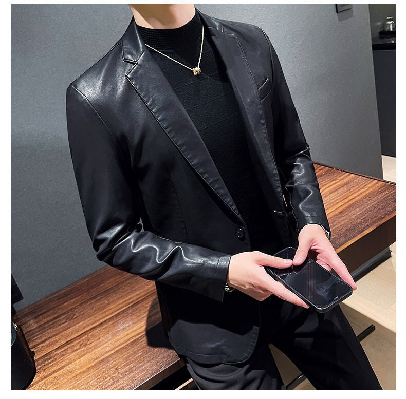Fashion Men's Casual Leather Dress Suit Coat Male Fashion Business Casual Pu Blazers Jacket Casual Blazer Jackets Man Outerwear