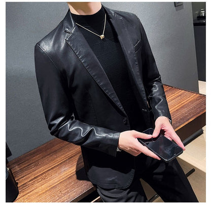 Fashion Men's Casual Leather Dress Suit Coat Male Fashion Business Casual Pu Blazers Jacket Casual Blazer Jackets Man Outerwear