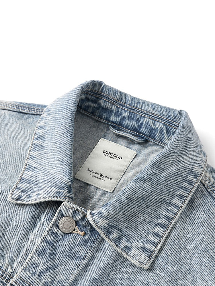 SIMWOOD 2025 Autumn New Oversize 12.5oz Classical Denim Jackets Men Washed Vintage Casual Jacket
