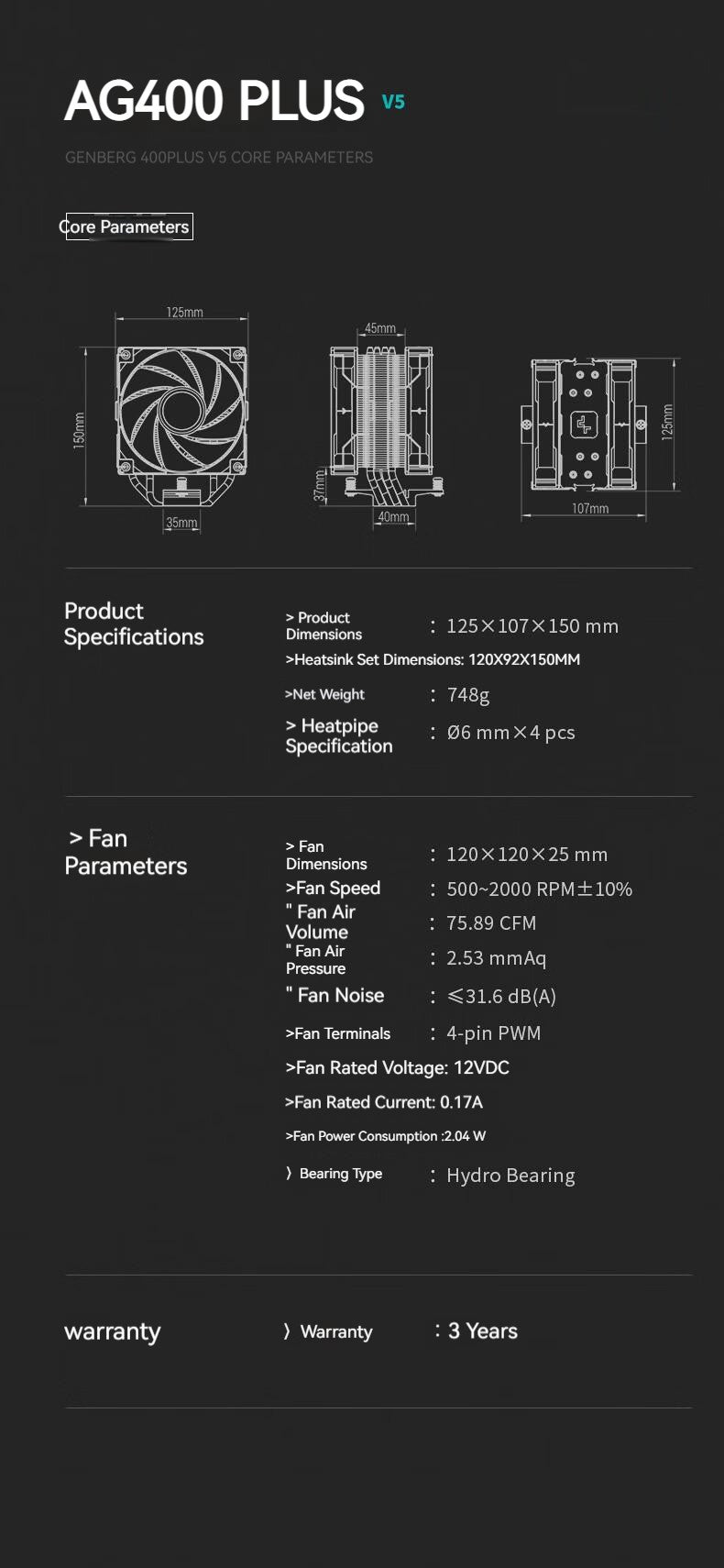 DEEPCOOL AG400 4 Heat pipes Dual Fan CPU Air-Cooling Radiator 2000RPM Desktop Cooling Fan For Intel LGA1700 1200 115X AMD AM4