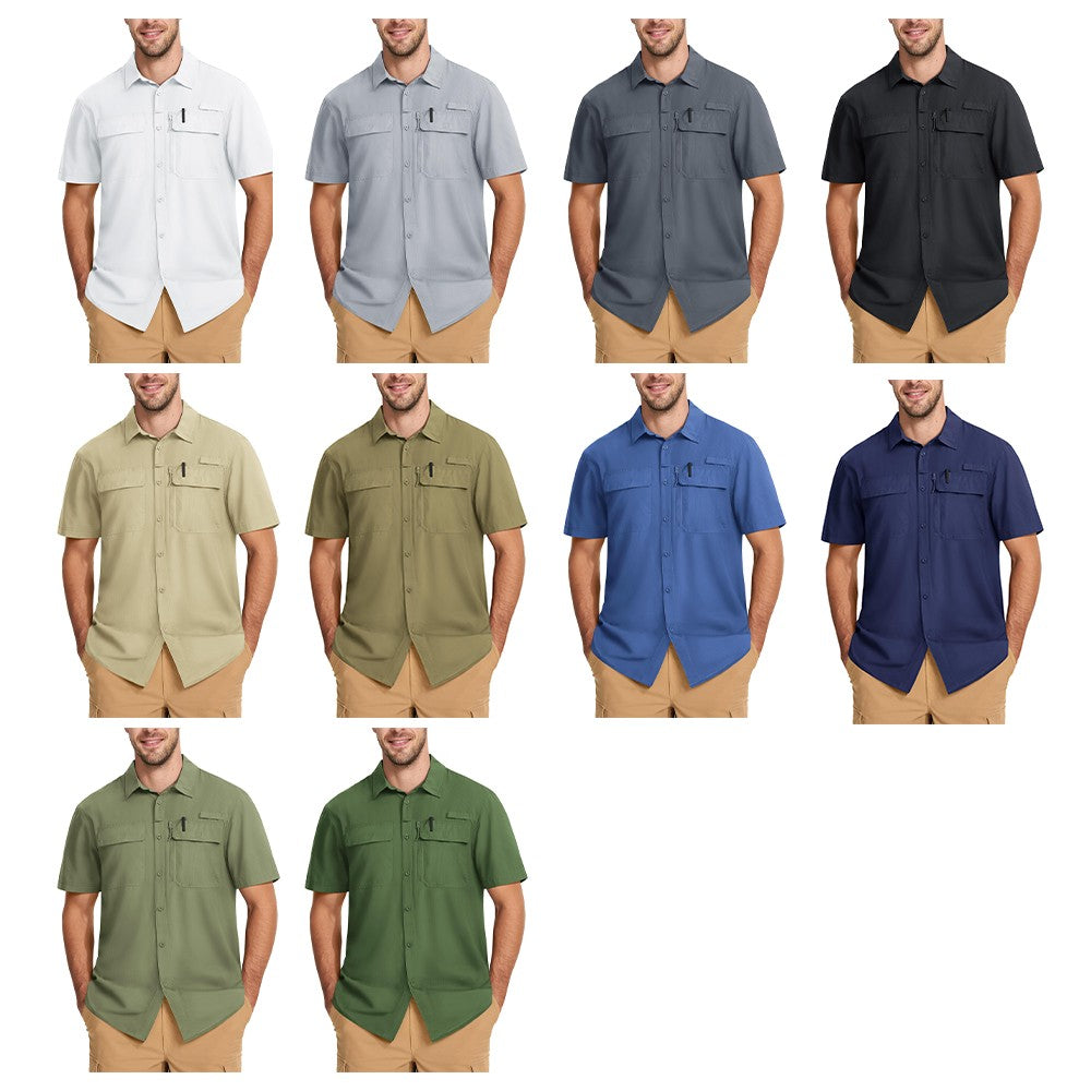 TACVASEN Short Sleeve Fishing Shirts Men's UPF 50+ Sun Protection Cargo Work Shirts Mesh Breathable Quick Dry Hiking Shirts Man