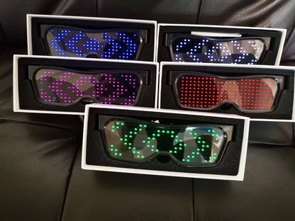 App Control Bluetooth Led Party Glasses Customized Languages USB Charge Flashing  Luminous Eyewear Christmas Concert Sunglasses