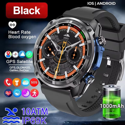 Smartwatch Masculino GPS 2026 Novo Mapa Offline À Prova D'água 10ATM 4GB Navegação de Rotas Relógio Bateria de 1000mAh Relógios Militares para Atividades ao Ar Livre