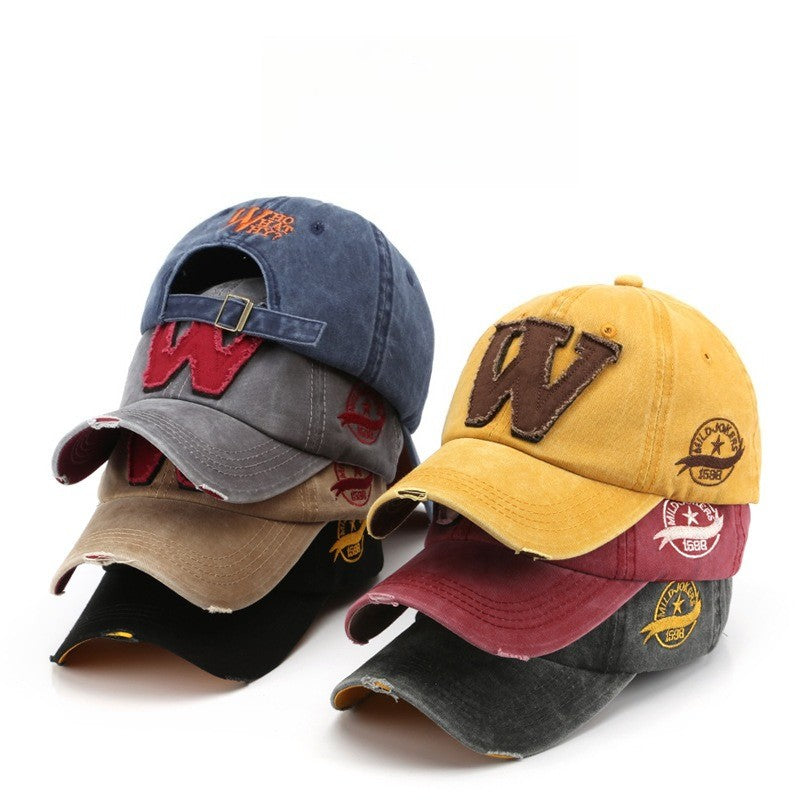 Vintage Washed Cotton Baseball Cap Letter W Embroidery Adjustable Unisex Cotton Sun Hat for Men Women Casual Fashion Streetwear