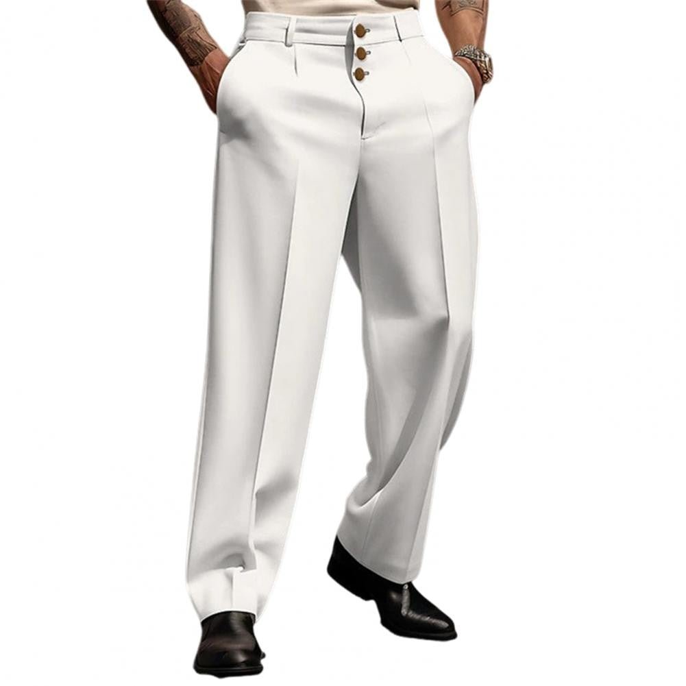 Men Suit Pants Elegant Men's Business Suit Pants with Straight Loose Fit Soft Pockets Button Closure Mid Waist Formal for Office