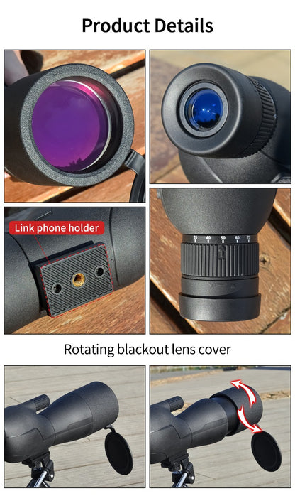 Telescópio Terrestre HD 25-75x60 com Zoom Potente, À Prova D'água, Prisma BAK4 de Longo Alcance para Equipamento de Acampamento com Tripé