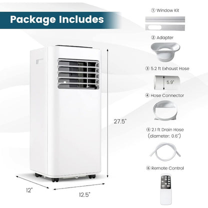 Ar-condicionado Portátil 8000 BTU 3 em 1 com Controle Remoto Desumidificador Temporizador 24h Kit Janela Pessoal de Pedestal A