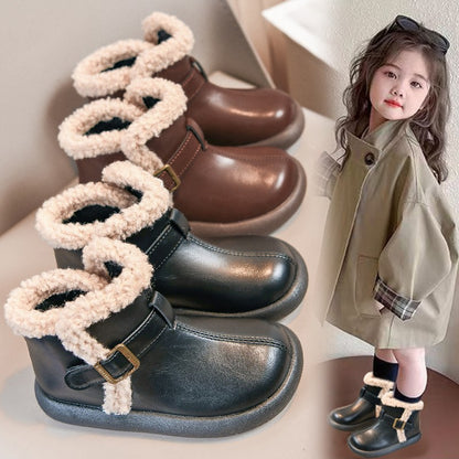 Winter Fur Boots For Children 2025 Trend Fashion Boy's Girl's Plush Snow Boots Anti-slippery Teenager Kid's Padded Boots Cotton