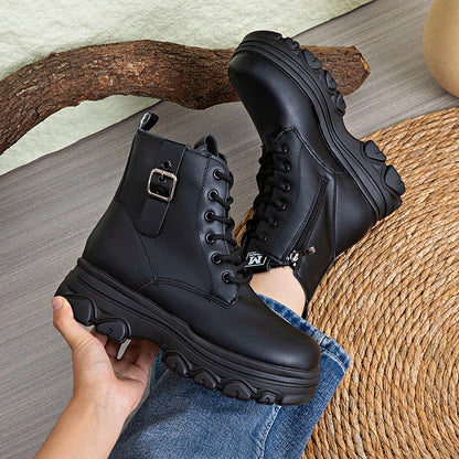 Bestselling Height Increasing Women2025Autumn and Winter New Fleece-Lined Non-Slip Short Boots for Petite Thick-Soled Faux Wool