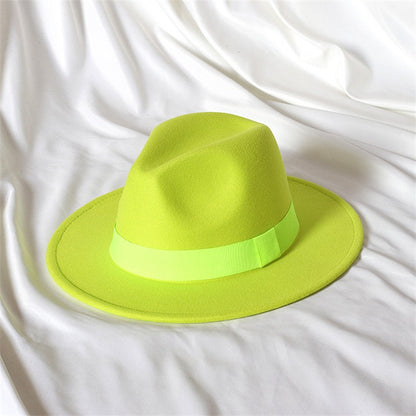 Leather Pink Fedora Wide brimmed Jazz Hat Autumn/Winter Classic Elegant Panama Hat Gentleman Hat Wholesale Sombrero