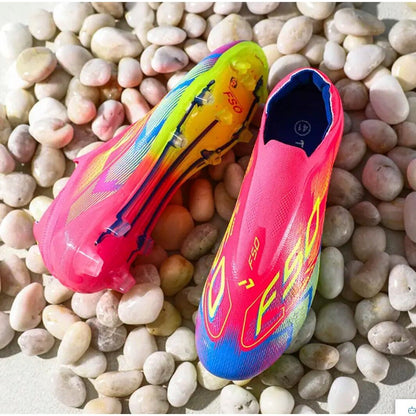 With-out Lace Mens Soccer Shoes SLIP-ON Turf Soccer Cleats for Kids Sneakers TF/FG Training Football Boots Chuteira Campo