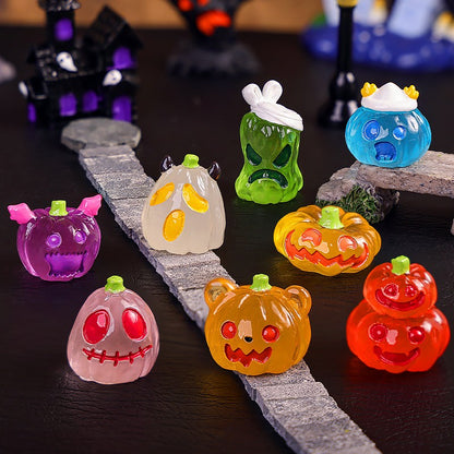 8/16/24pcs Luminous Halloween Micro Landscape Miniature Figurine Resin Craft Mini Fairy Garden Ornament Pumpkin Ghost Decoration