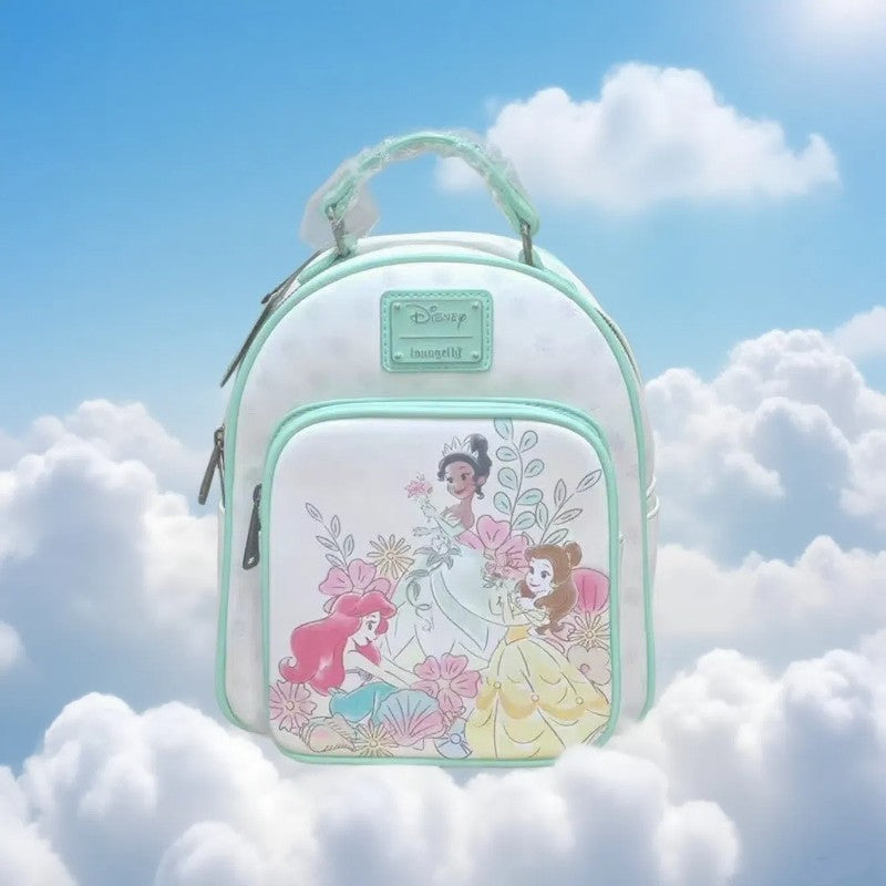 Mochila Escolar Loungefly Princesas Disney Bela Ariel Tiana Desenho Animado Anime Grande Capacidade Leve Mochila de Temporada de Volta às Aulas Presente