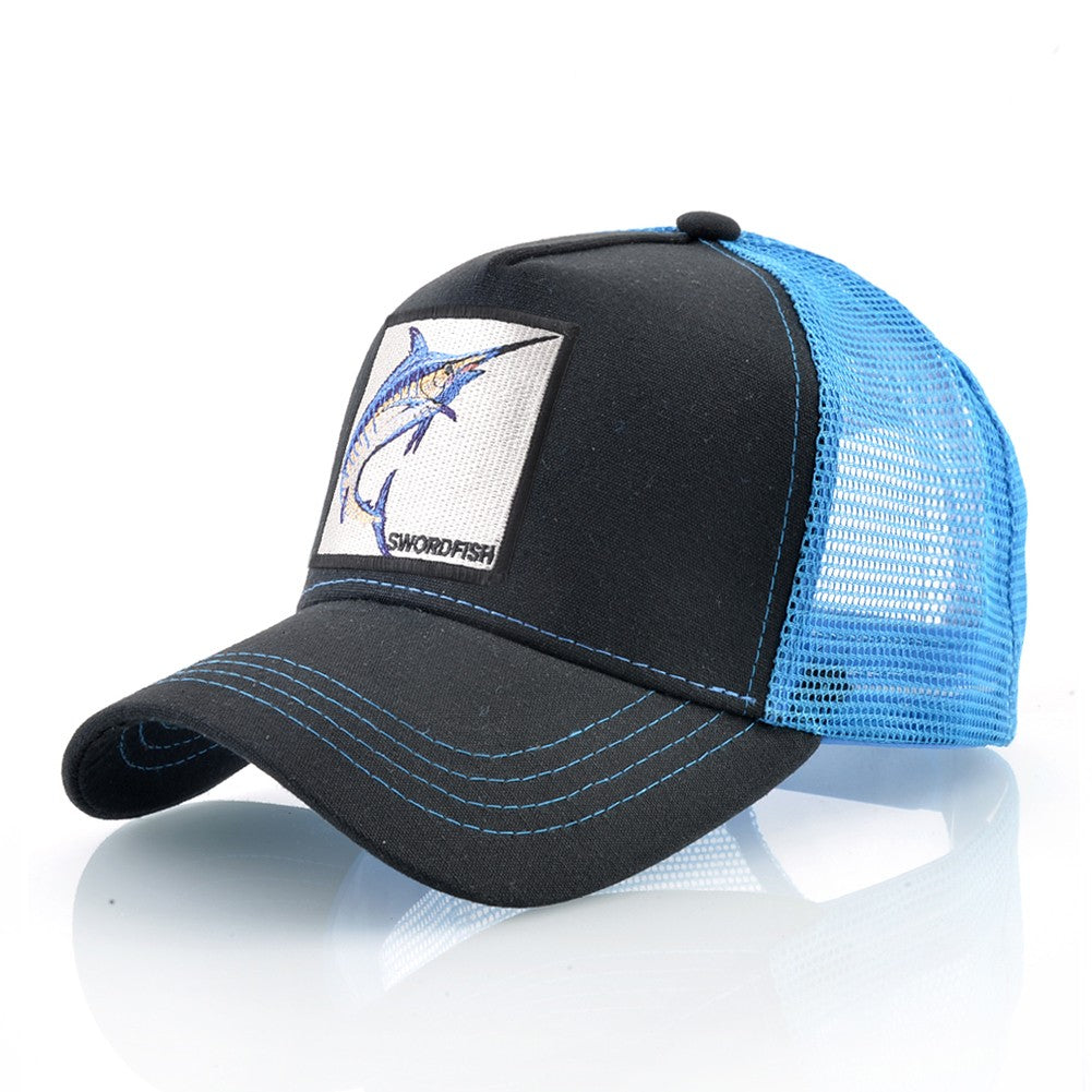 Breathable Mesh Baseball Caps Men Women Outdoor Causal Beach Visor Hats Fashion Snapback Trucker Cap With Swordfish Patch Bones