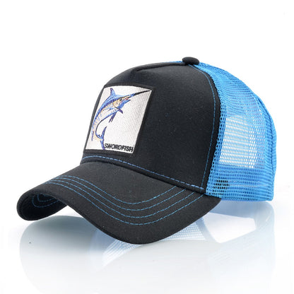 Breathable Mesh Baseball Caps Men Women Outdoor Causal Beach Visor Hats Fashion Snapback Trucker Cap With Swordfish Patch Bones