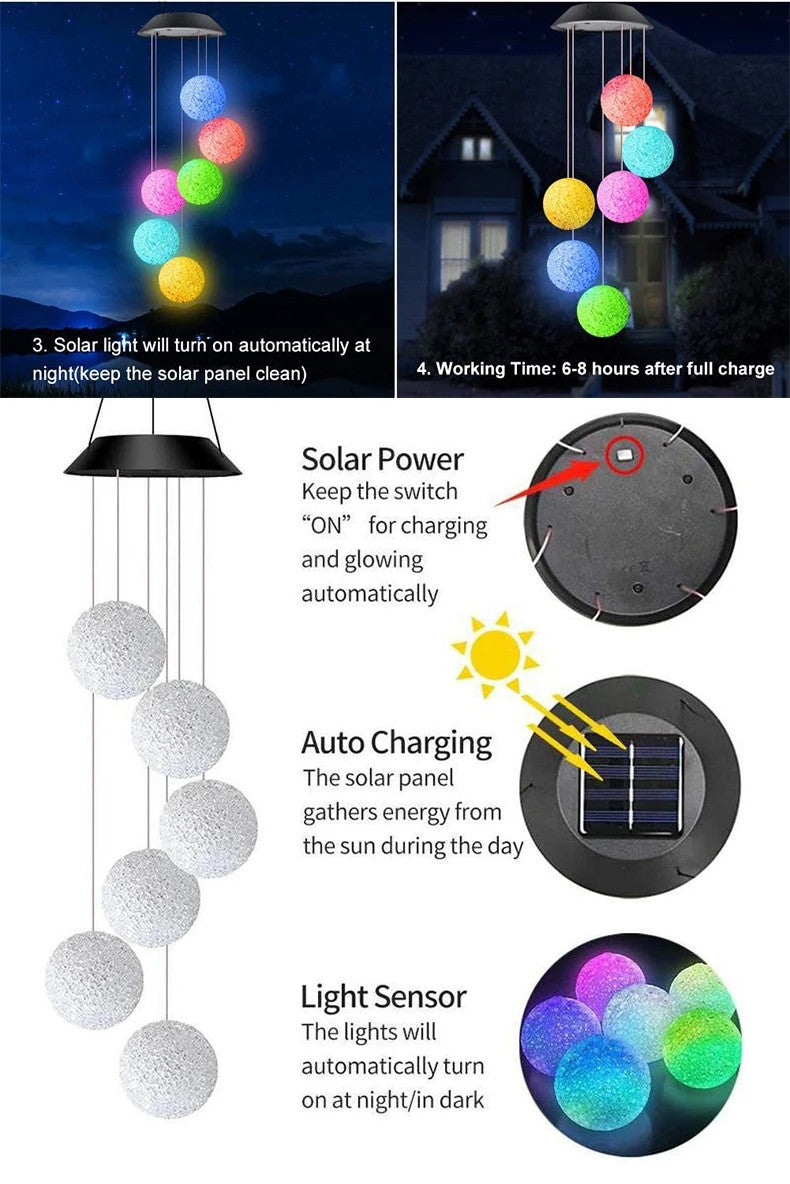 1PC LED Solar Powered Outdoor Solar Round Wind Chime Lamp Garden Lawn Landscape Light Garden Decoration Lights Birthday Gifts