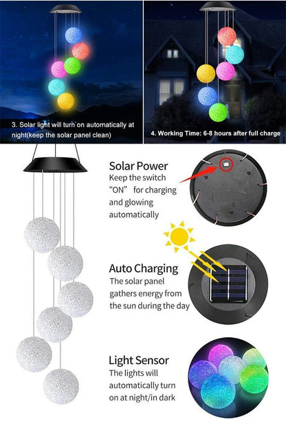 1PC LED Solar Powered Outdoor Solar Round Wind Chime Lamp Garden Lawn Landscape Light Garden Decoration Lights Birthday Gifts