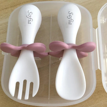 MIYOCAR personalized First Self Feed Baby Utensils – Anti-Choke, BPA-Free Baby Spoon and Fork Toddler Utensils Set