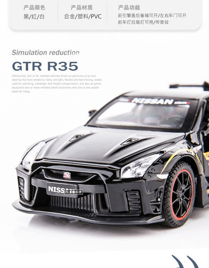 1:32 Nissan GTR R35 Carro de corrida em liga metálica Modelo de carro fundido de metal Brinquedo Veículo Modelo Coleção de carros em miniatura Simulação Presente de aniversário para meninos