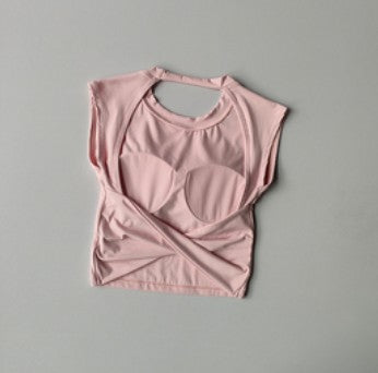 Yoga Suit Sports Top Women with Chest Pad Sexy Short-sleeved T-shirt Running Beauty Back Pilates Training Fitness Clothes Summer