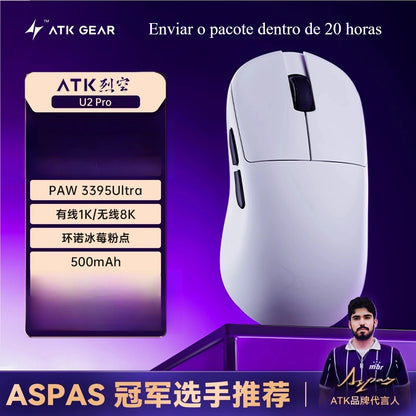 Novo Mouse Gamer Sem Fio BlazingSky U2 ATK 3 modos PAW 3950 Ultra Duplo 8k 44g Leve Mouse E-sports Acessório Customizável para PC