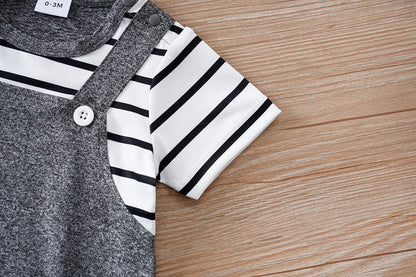 IURNXB Newborn Baby Romper Summer Cat Printed Short Sleeve Stripe Jumpsuit Infant One Piece Outfit for Boys Girls Unisex 0-18M