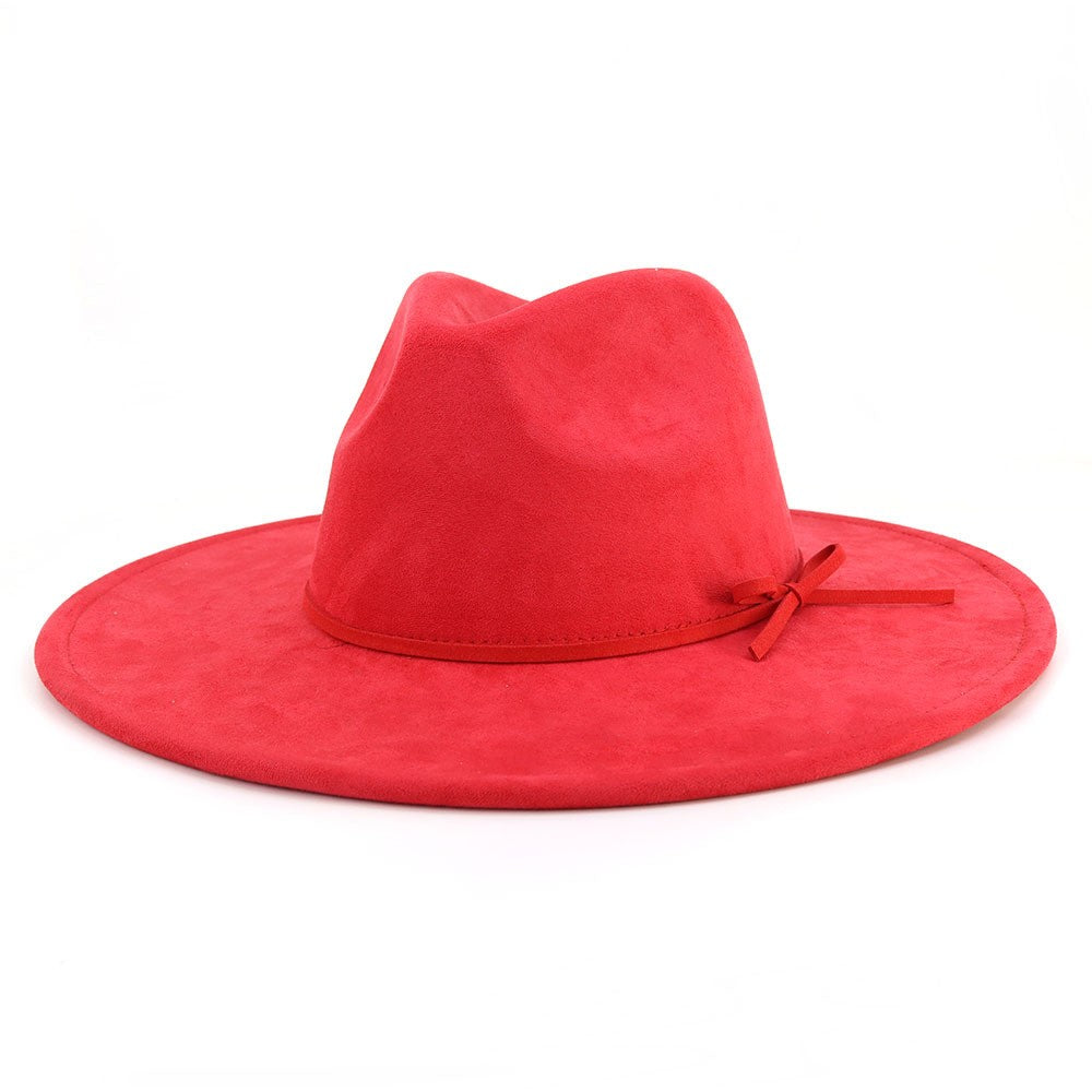 Suede fedora hat with same color accessories teardrop top wide brim hat for men and women Panama hat chapeau homme   sombrero
