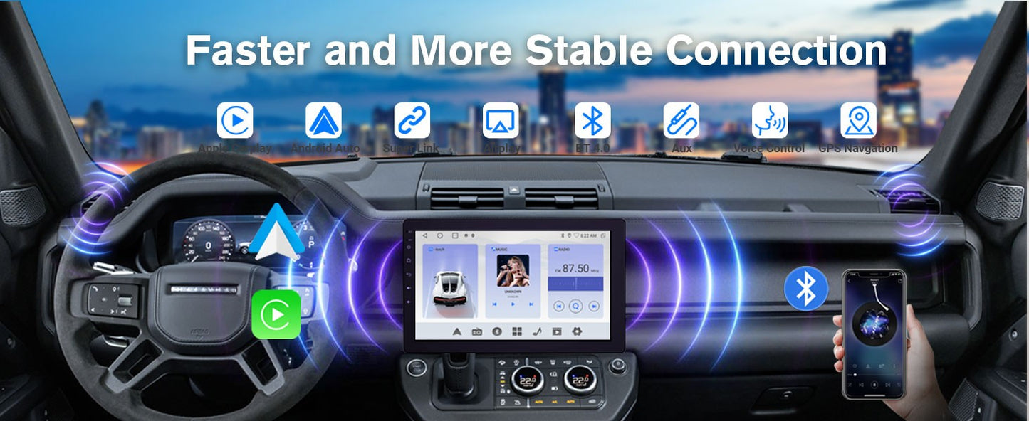 Haudio 10.1" Rádio Automotivo Rotativo de 1 Din, Tela Sensível ao Toque com Carplay e Android Auto Sem Fio/GPS/BT 4.1/Câmera de Ré/FM