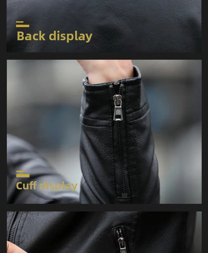 Men's Fleece Lined Biker Jacket Stand Collar Casual Versatile Spring Autumn Leather Coat for Students Fashionable Outerwear