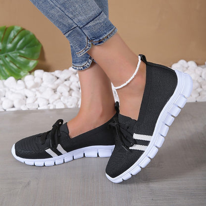 Fashion Striped Knitted Flats Women 2025 Summer Soft Sole Non Slip Walking Shoes Woman Plus Size 36-43 Low Heel Loafer Female