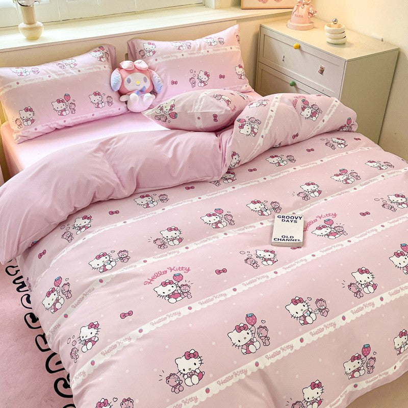 New Sanrio Hello Kitty Bedding Set Cotton Kuromi Melody Bedding Double Pillowcase Bed Linens Girl Dorm Bedclothes Home Textile