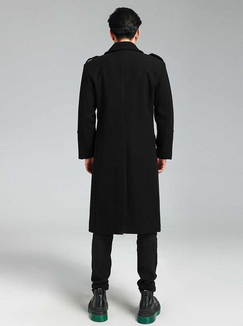 Nerazzurri Autumn Winter Long Elegant Luxury Chic Navy Blue Warm Woolen Coat for Men Double Breasted Wool & blends Overcoat 2023