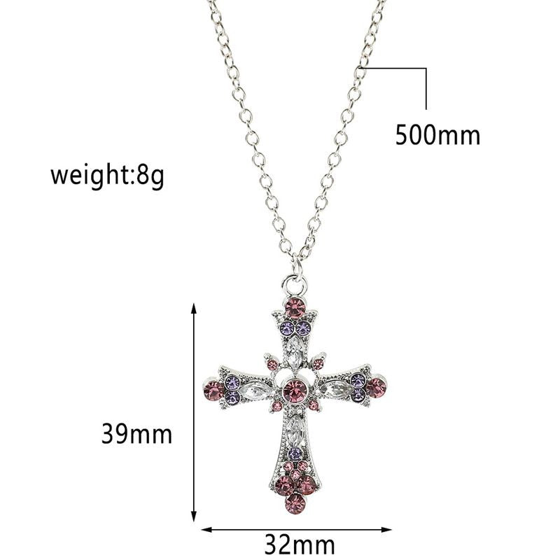 Gothic Big Zircon Cross Necklace Unisex Y2K Irregular Goth Large Cross Pendant Necklaces  for Men Women Couple Necklace Jewelry