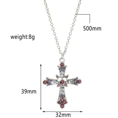 Gothic Big Zircon Cross Necklace Unisex Y2K Irregular Goth Large Cross Pendant Necklaces  for Men Women Couple Necklace Jewelry