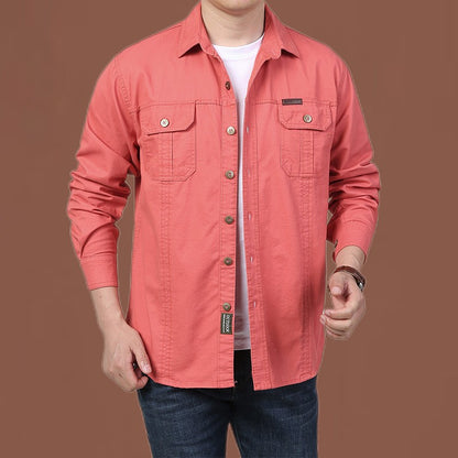 100% Cotton High Quality Spring Fall Fashion Men's Long-Sleeve Solid Color Casual Shirt Multi Pocket 6XL Large Size Cargo Jacket
