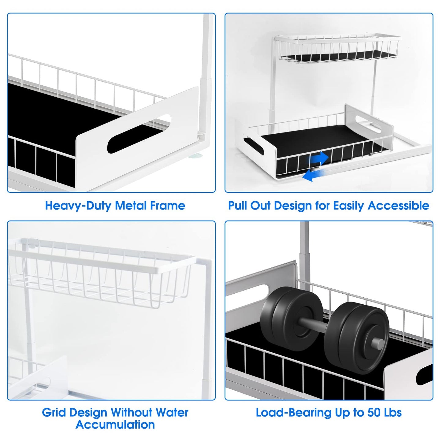 Under Sink 2 Tier Sliding Cabinet Basket Organizer Drawer Pull Out Cabinet Multi-Purpose  Sink Organizer for Bathroom Kitchen