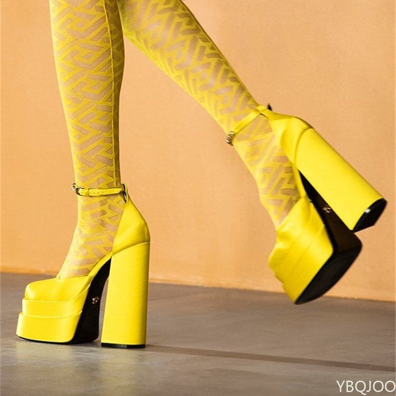 New Fashion Women Pumps Retro Mary Janes Chunky Heels Sandals Spring Platform Dress Party Wedding Basic Shoes Woman Big Size