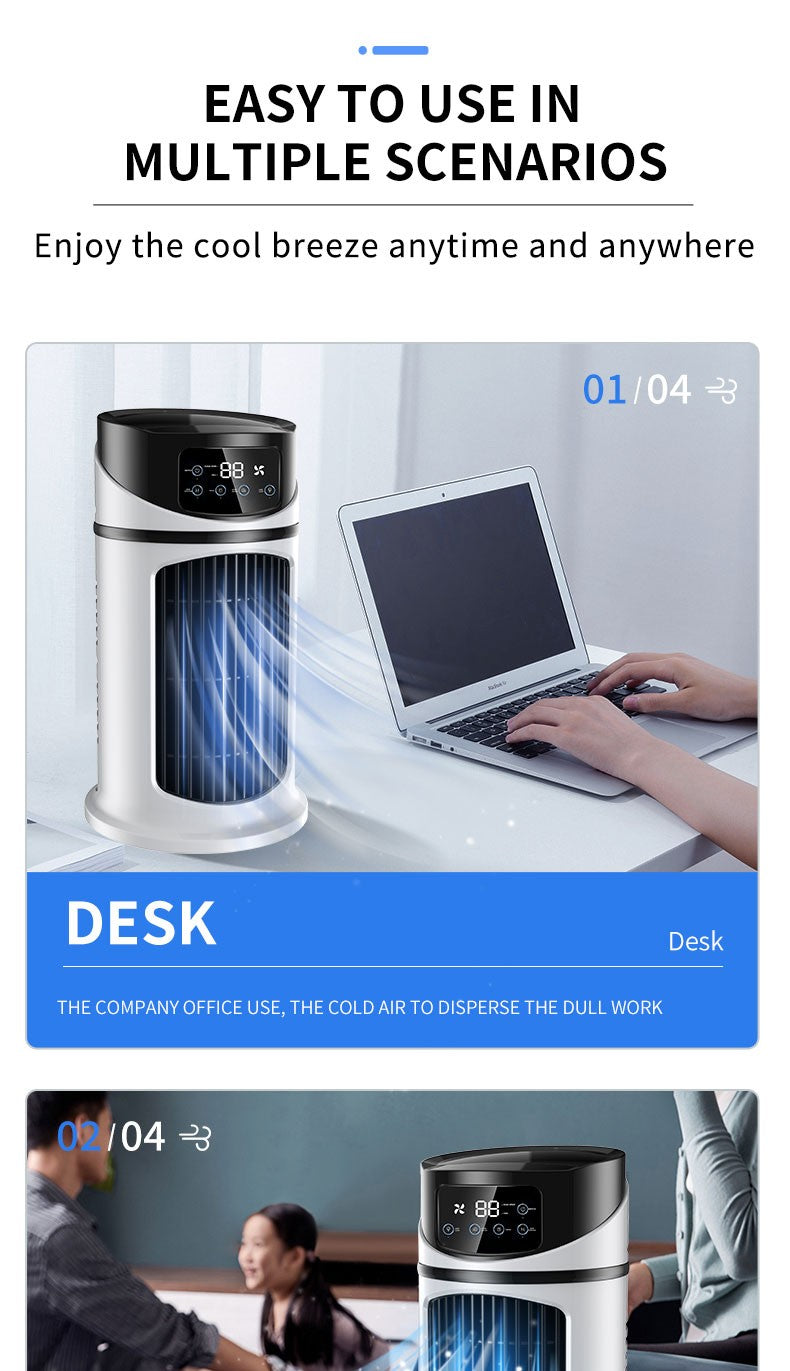 Condicionador de Ventilador Portátil com 6 Velocidades, Cooler de Névoa com Tanque de Água, Ventilador Silencioso para Dormir, Trabalhar e Estudar, Simula Vento Natural