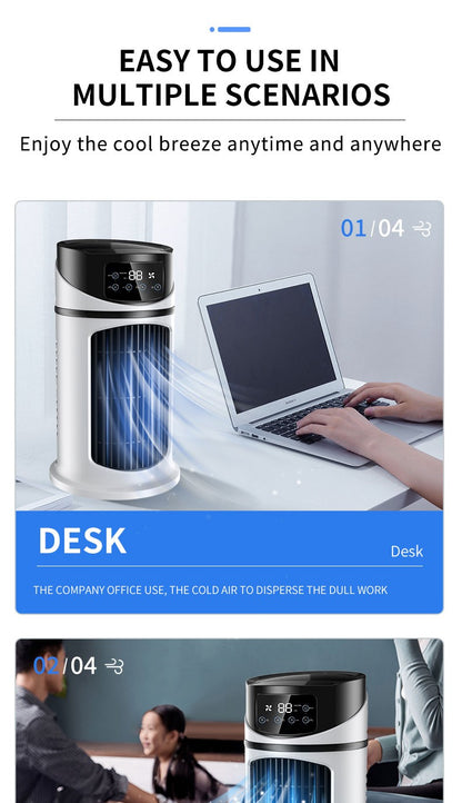Condicionador de Ventilador Portátil com 6 Velocidades, Cooler de Névoa com Tanque de Água, Ventilador Silencioso para Dormir, Trabalhar e Estudar, Simula Vento Natural
