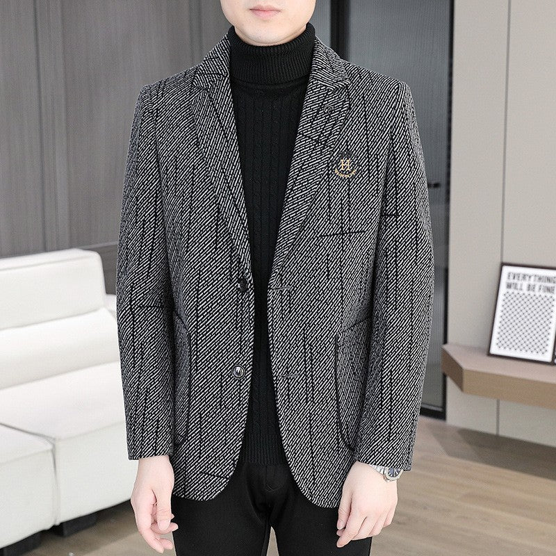 2026 Men's Striped Embroidered Casual Wool  blazer