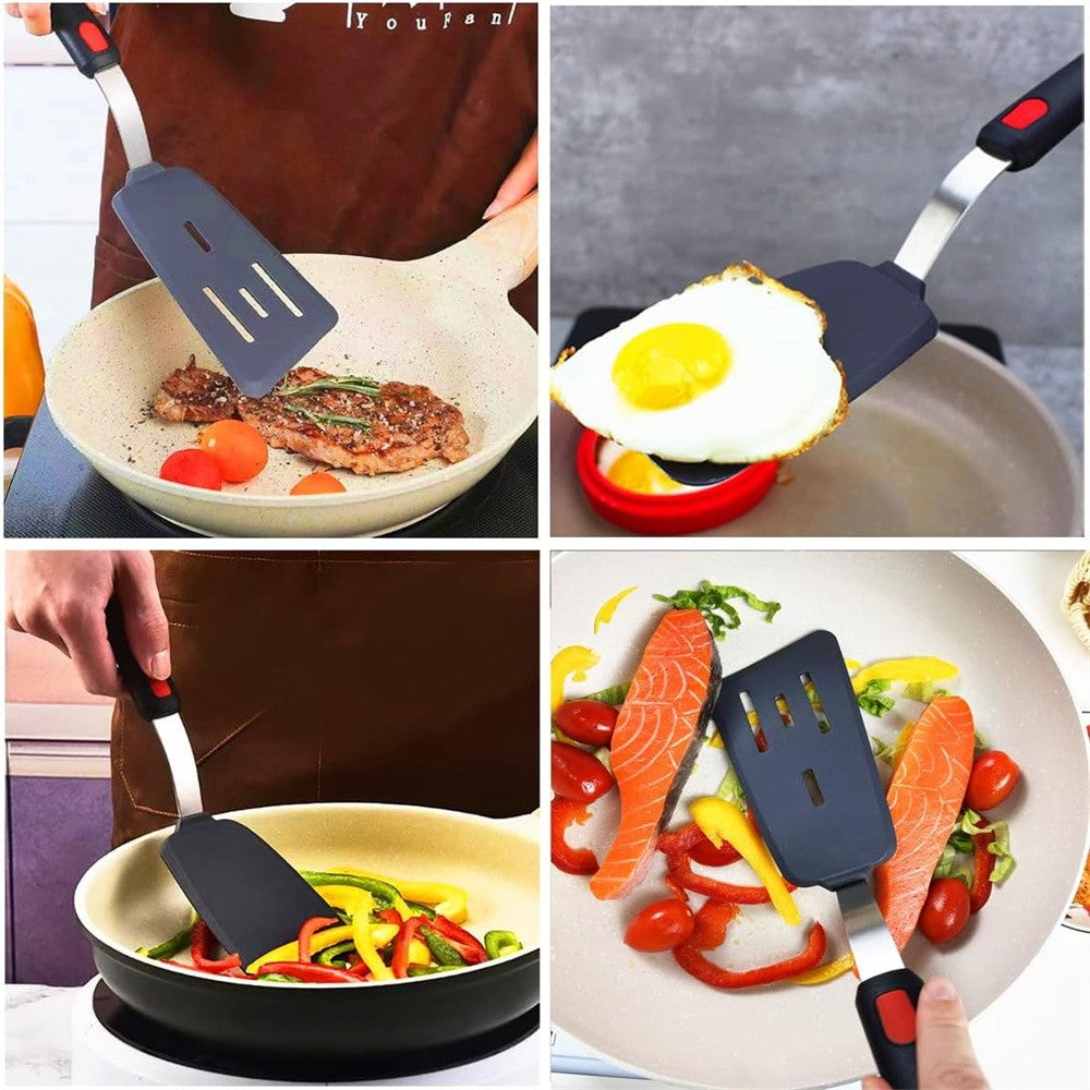 Espátula de Silicone para Panelas Antiaderentes Resistente a Altas Temperaturas, Espátula de Aço Inoxidável de Alta Qualidade para Fritar e Mexer, Utensílios de Cozinha