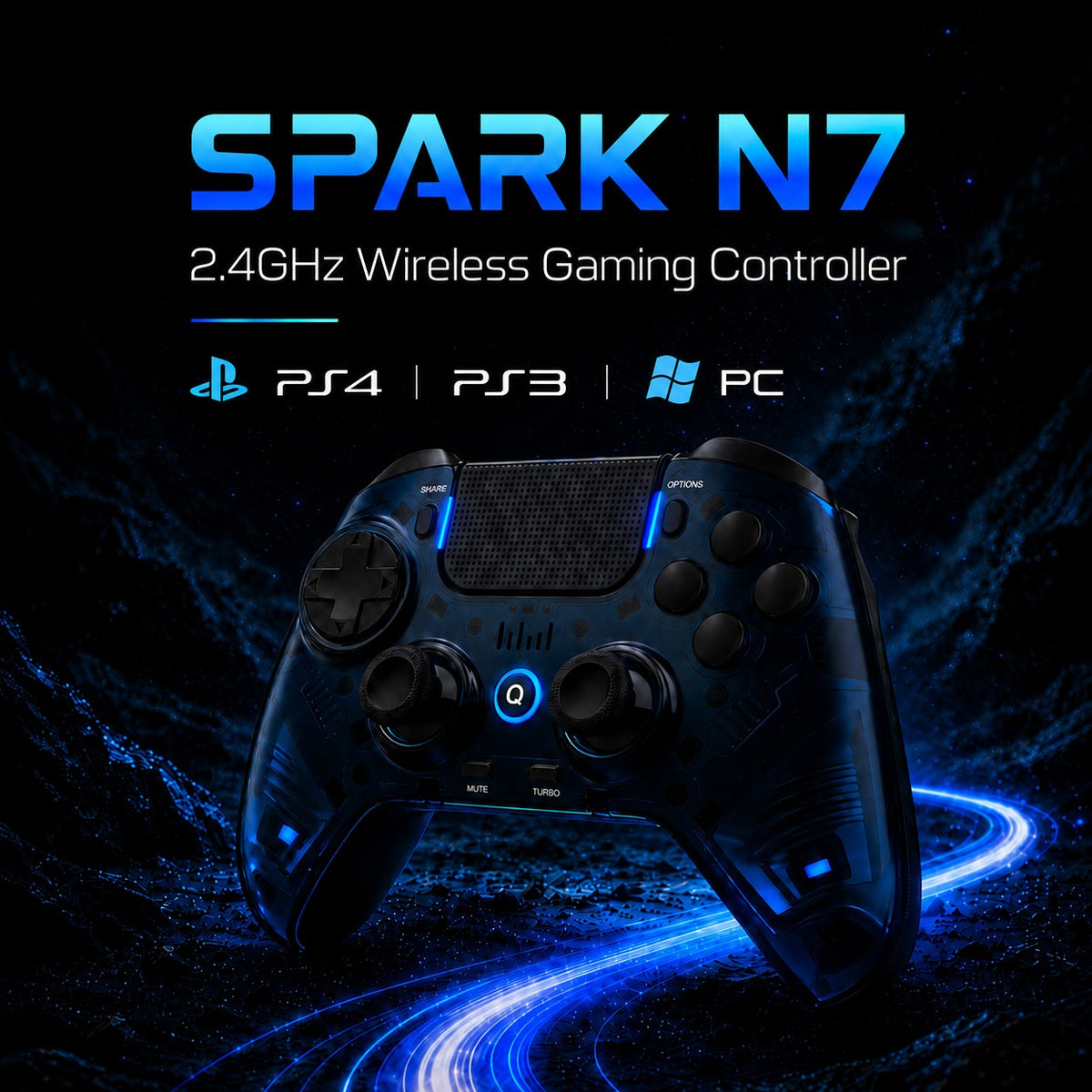 QRD Spark N7 2.4Ghz Wireless Controller for PS4/PS3/PC Direct Connect Hall Effect Vibration Effect Gamepad For PS5 Via Converter