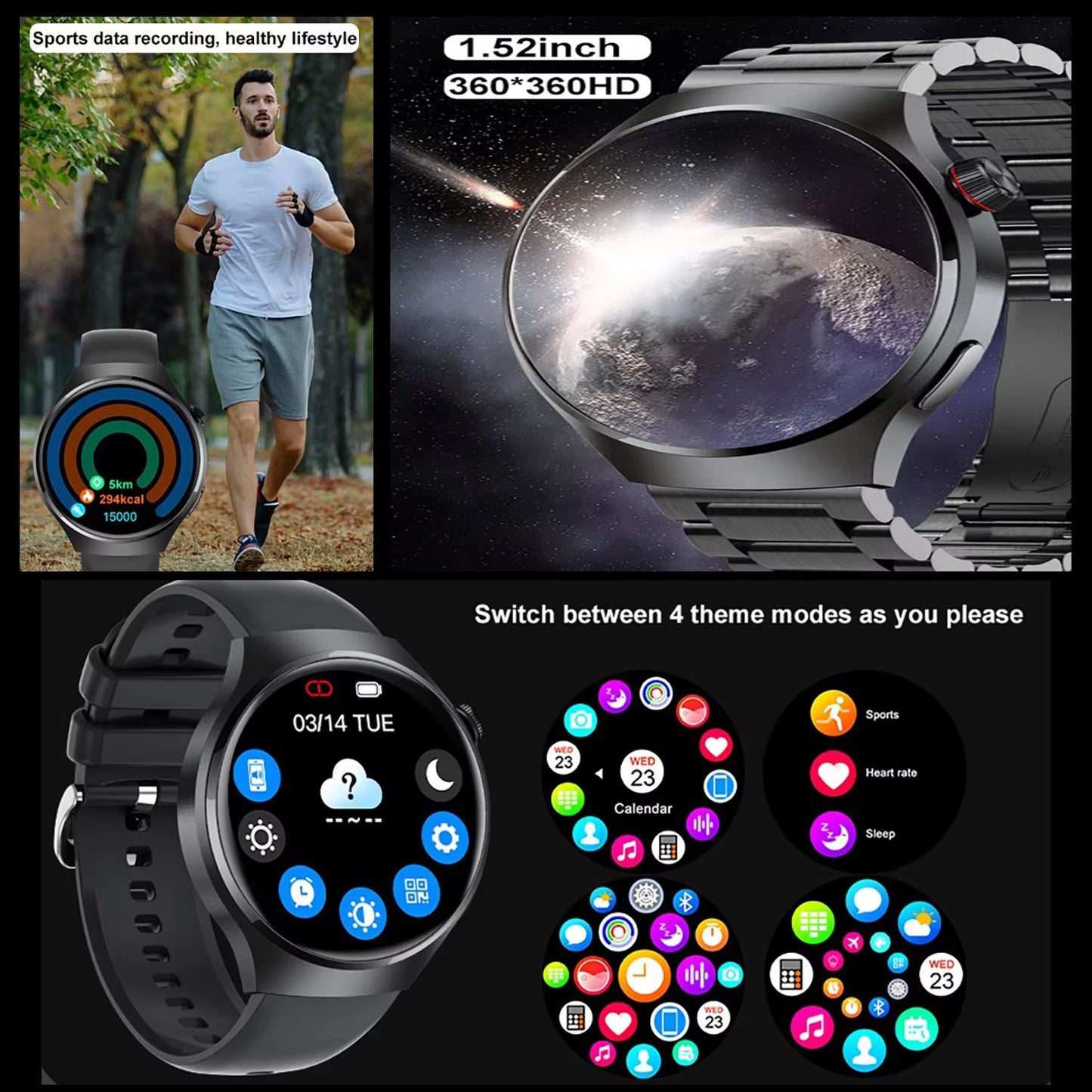 Smartwatch Masculino GT4 Pro 2026: Monitor de Saúde, à Prova D'água, Chamada BT, Tela AMOLED 360*360, Rastreamento GPS, Bússola, Novo Modelo Militar