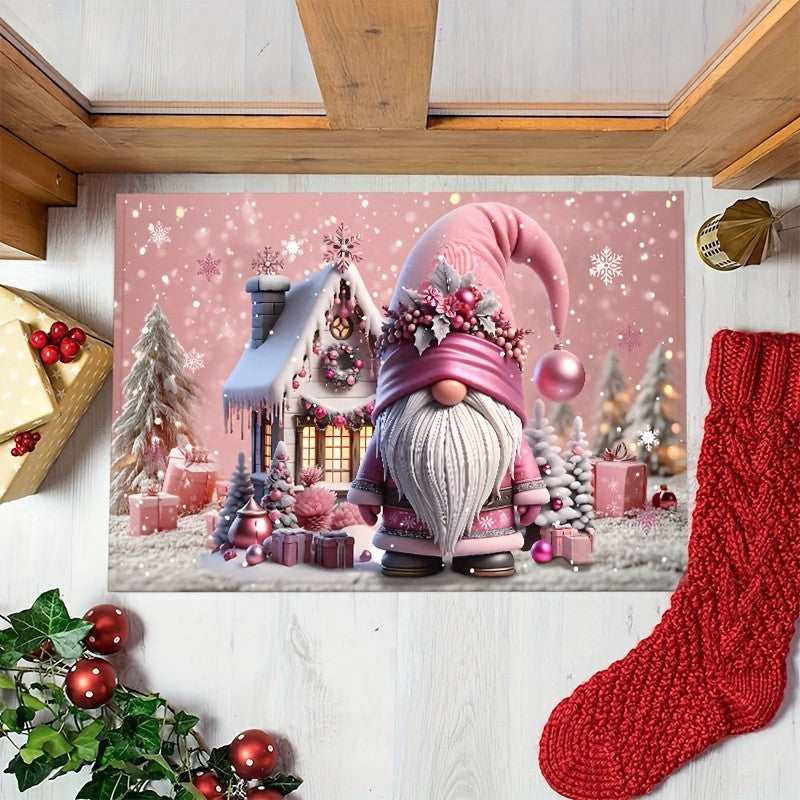 VIKAMA Pink Christmas Santa Claus Rug Bedroom & Living Room Doormat Non-Slip, Stain-Resistant Carpet Home Decor