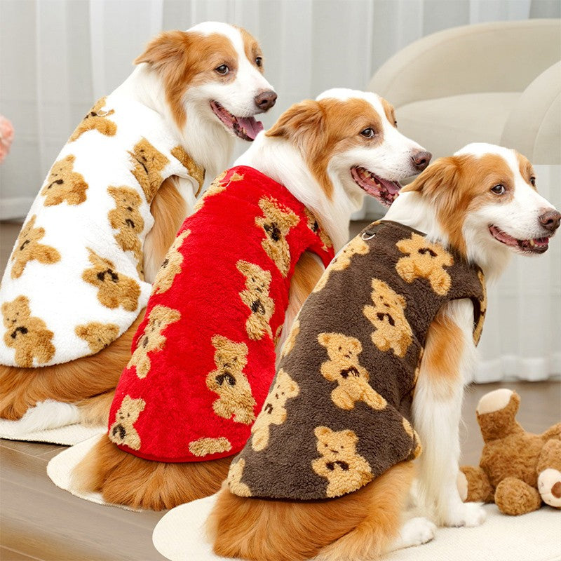 3GG-8GG Outono/Inverno Pelúcia Padrão de Urso Fofo Suéter para Cães Grandes Casaco de Lã Quente com Capuz Colete Suéter para Animais de Estimação Roupas para Animais de Estimação
