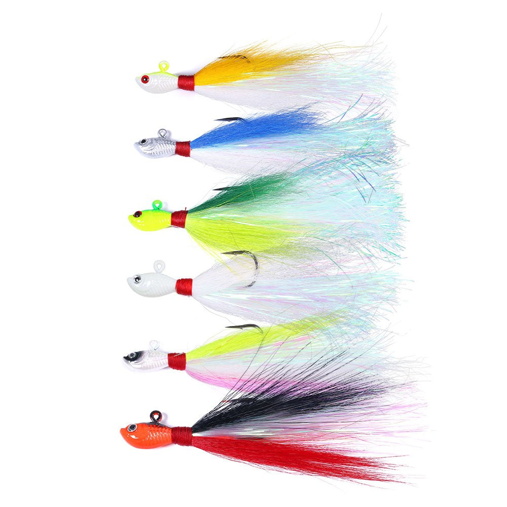 Jigs de Bucktail Cabeça Anzol Olhos 3D Isca 7g 14g 28g 56g Pelo de Veado Pena Anzol Barba Isca de Jigging Pesca