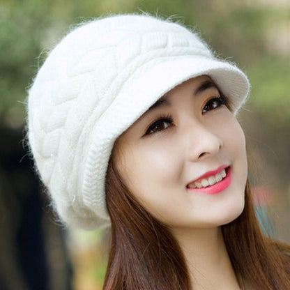 Women's Winter Solid Color Warm Knitting Loose Beret Leisure Ski Cap Korean Version Beret Plus Velvet Thick Knitting Ear Cap