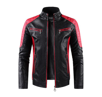 2025 New Color Blocked Stand Up Collar PU Leather Motorcycle Bike Jackets for Men,multi-color Spring Autumn  Thin Casual PU Coat